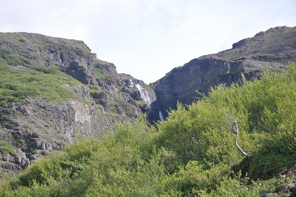 Waterval Glymur tijdens wandeling naar waterval op wandelreis naar IJsland