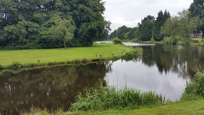 Wandelen over het Groot Frieslandpad door het Borgerspark in Veendam
