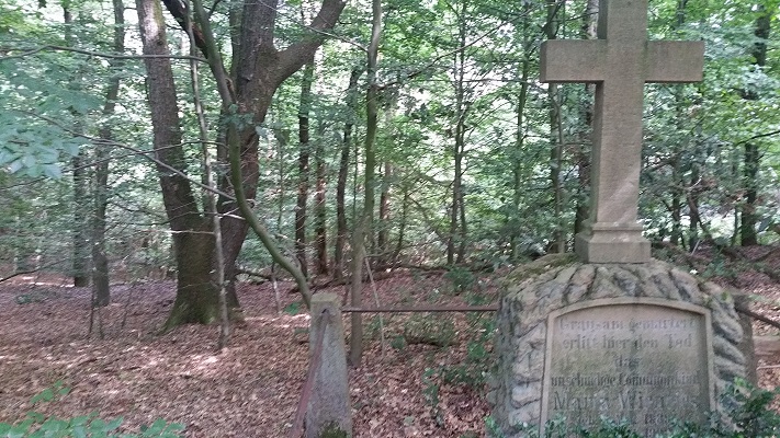 Wegkruis tijdens wandeling over Hermannsweg van Riesenbeck naar Hockendes Weib op wandelreis in het Teuroburgerwald in Duitsland