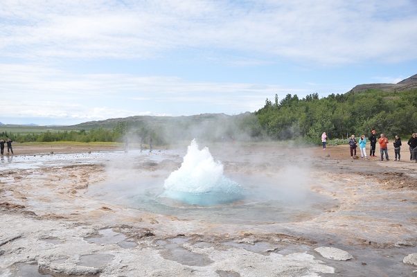 IJsland-9 Borrelende geiser bij Geysir tijdens wandeling in Pengvellir in Nationaal Park Gouden Cirkel op wandelreis in IJsland