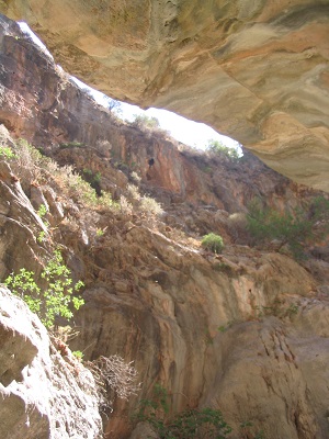 Overhangende rotsen tijdens een wandeling door de Kritsakloof op Kreta in Griekenland