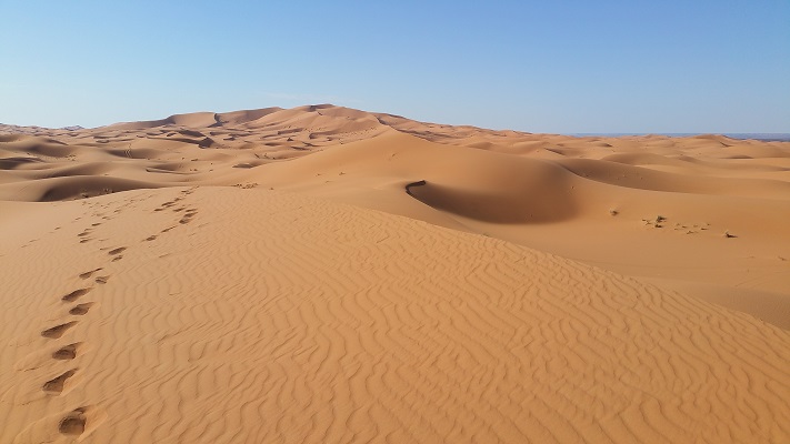 Woenstijnlandschap tijdens wandelreis in Marokko
