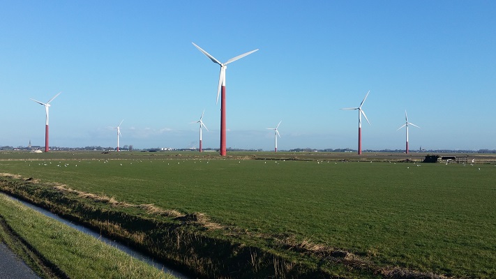 Windmolenpark Oosterbierum op een wandeling over het Nederlands Kustpad van Franeker naar Sint Jacobiparochie