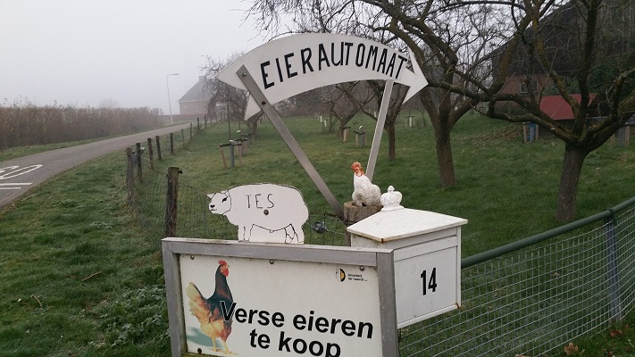 Wandelen in Park Lingezegen over het Fruitpad bij een eierautomaat in Elst