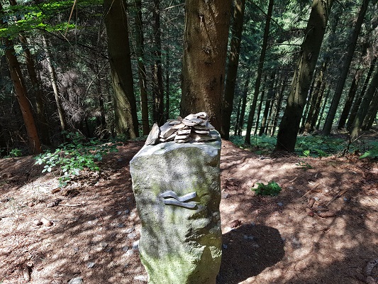 Markering Rothaarsteige tijdens wandeling van Jaghaus naar Thein-Weser-Turm op wandelreis over Rothaarsteige in Sauerland in Duitsland