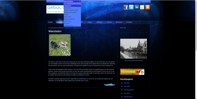 Screenshot Wandelblog Ambulare gemaakt in Dreamweaver