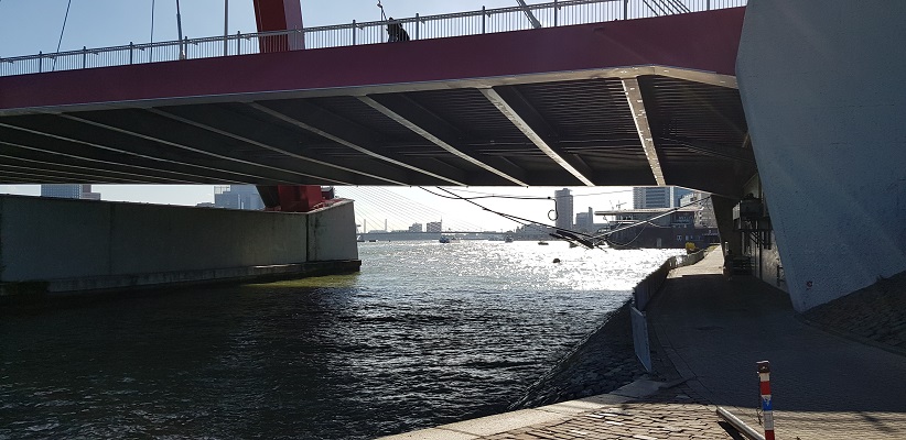 Wandeling buiten de binnenstad van Rotterdam over het Kralingseveerpad bij de Willemsbrug