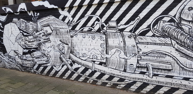 Graffity kunstwerk tijdens wandeling Creative Crosswalks Rotterdam